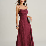 Wine Red Jacquard Slip Maxi Dress