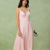 Pink V Neck Backless Slip Midi Dress
