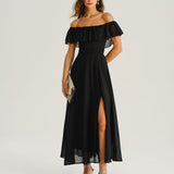 Black Off The Shoulder A-Line Maxi Dress