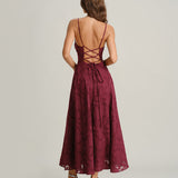Wine Red Jacquard Slip Maxi Dress