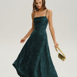 Green Jacquard A-Line Slip Maxi Dress