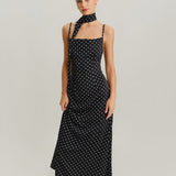 Black Polka Dot Cowl Neck Slip Maxi Dress