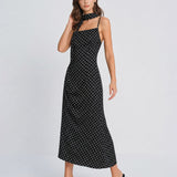Black Polka Dot Cowl Neck Slip Maxi Dress