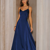 Navy A-Line Slip Maxi Dress