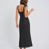 Black Polka Dot Cowl Neck Slip Maxi Dress