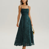 Green Jacquard A-Line Slip Maxi Dress