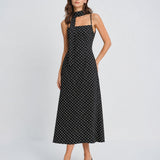 Black Polka Dot Cowl Neck Slip Maxi Dress