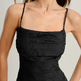 Black Jacquard Slip Maxi Dress
