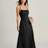 Black Jacquard Slip Maxi Dress