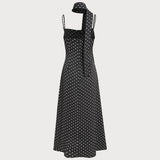 Black Polka Dot Cowl Neck Slip Maxi Dress