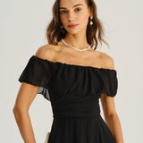 Black Off The Shoulder A-Line Maxi Dress