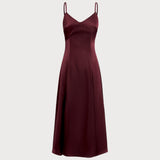 Wine Red Satin A-Line Slip Maxi Dress