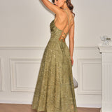 Sage Green X Cross Jacquard Slip Maxi Dress