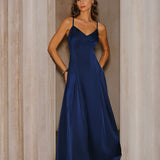 Navy A-Line Slip Maxi Dress
