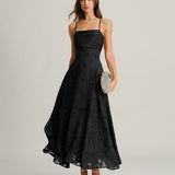 Black Jacquard Slip Maxi Dress