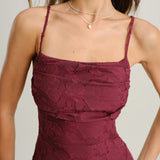 Wine Red Jacquard Slip Maxi Dress