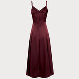 Wine Red Satin A-Line Slip Maxi Dress