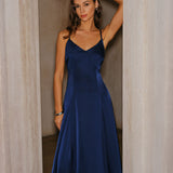Navy A-Line Slip Maxi Dress