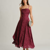 Wine Red Jacquard Slip Maxi Dress