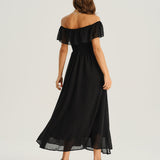 Black Off The Shoulder A-Line Maxi Dress