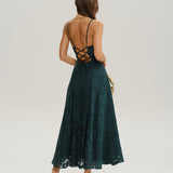 Green Jacquard A-Line Slip Maxi Dress