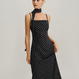 Black Polka Dot Cowl Neck Slip Maxi Dress