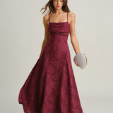 Wine Red Jacquard Slip Maxi Dress