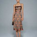 Caramel Floral Slip Midi Dress