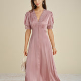 Pink Lace Splicing Satin Midi Dress