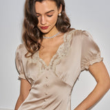 Apricot V Neck Lace Midi Dress