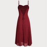 Red A-Line Corset Slip Midi Dress