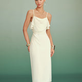 Apricot Ruffle Slip Chiffon Midi Dress