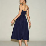 Blue Slip A-Line Midi Dress