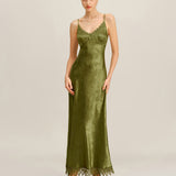 Green Jacquard Corset Slip Maxi Dress