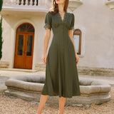 Green Lace Satin Midi Dress