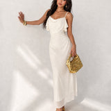 Apricot Ruffle Slip Chiffon Midi Dress