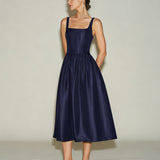 Blue Slip A-Line Midi Dress