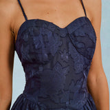 Blue Jacquard A-Line Slip Midi Dress