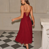 Red A-Line Corset Slip Midi Dress