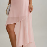Pink Chiffon A-Line Slip Midi Dress