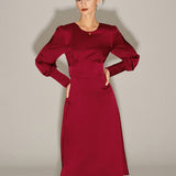 Wine Red Satin A-Line Midi Dress