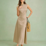 Apricot Ruffled Midi Dress
