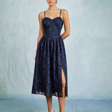 Blue Jacquard A-Line Slip Midi Dress