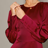 Wine Red Satin A-Line Midi Dress
