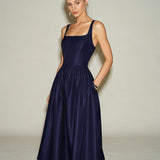 Blue Slip A-Line Midi Dress