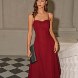 Red A-Line Corset Slip Midi Dress
