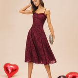Wine Red Sweetheart Neck Jacquard Slip Midi Dress