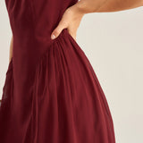 Wine Red Chiffon Sleeveless Midi Dress