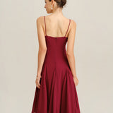 Red Chiffon A-Line Slip Midi Dress