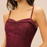 Wine Red Sweetheart Neck Jacquard Slip Midi Dress